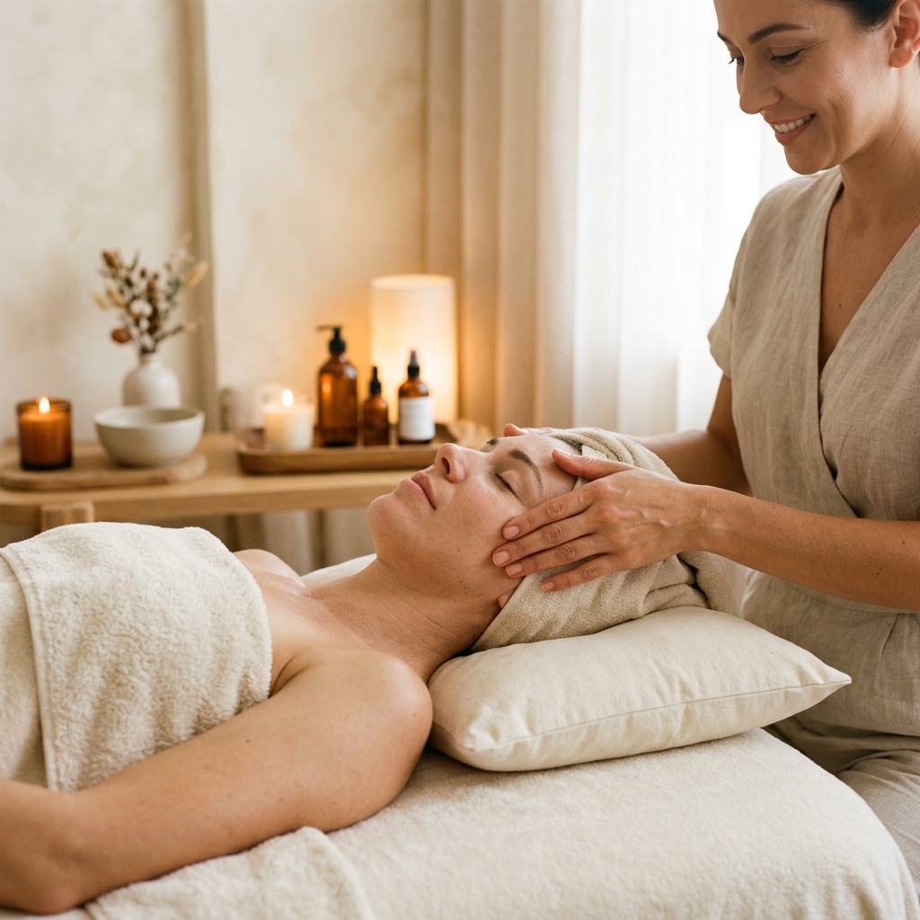 Masaje facial relajante y bienestar